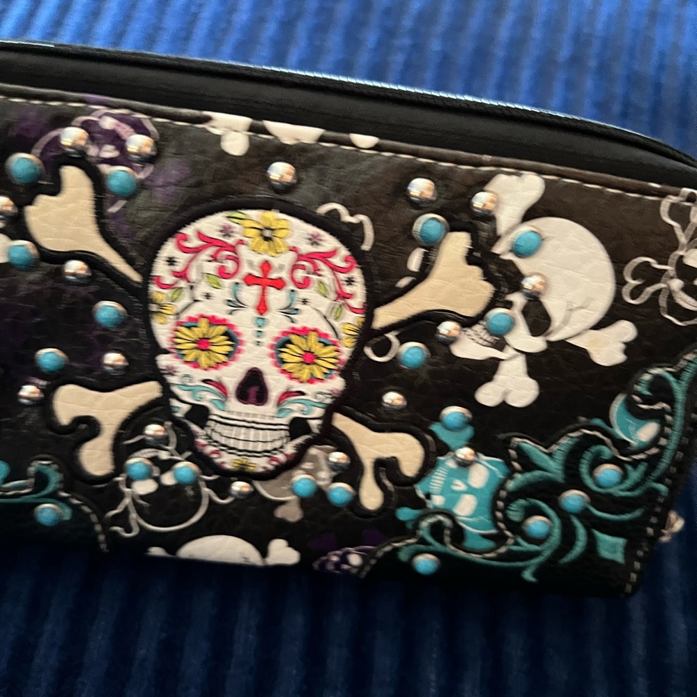 Sugar skull western clutch wallet